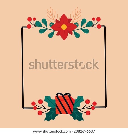 Merry Christmas Frame. Happy Christmas background. December 25. Cartoon Vector illustration Frame for Poster, Banner, Greeting Card, Flyer, Invitation, Card, Cover, Template. wreath.