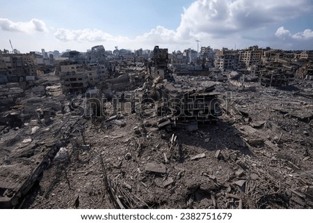 The city and its elements are going to continue ruins on the battlefield and give feelings of misery, loneliness, helplessness Royalty-Free Stock Photo #2382751679