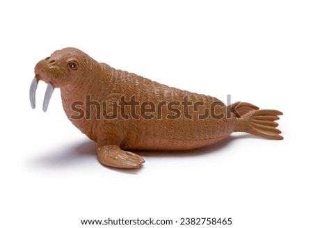 Plastic Walrus Toy Cut Out on White.