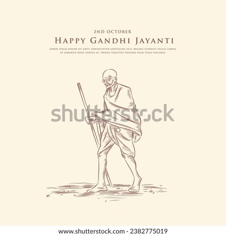 Gandhi Jayanti Greeting design with simple style hand drawing of Mahatma Gandhi.