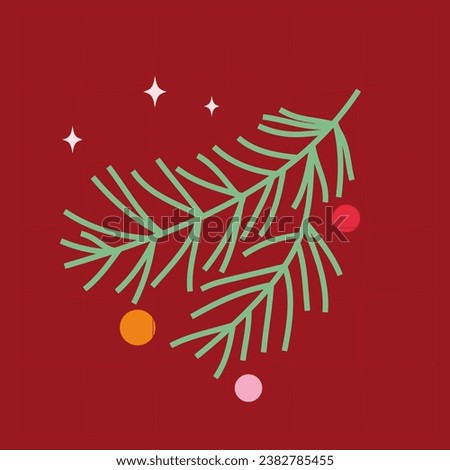 Christmas background with Christmas branch tree and balls vector flat illustration