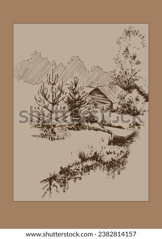 Rural scenery. Meadow, alkali, lye, grassland, pommel, lea, pasturage, farm. Rural scenery landscape panorama of countryside pastures. Vector sketch illustration
 Royalty-Free Stock Photo #2382814157
