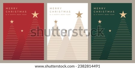 Set of Christmas Card Designs. Festive Greeting Card Designs with Christmas Trees Illustration. Merry Christmas and a Happy New Year Christmas Card Creative Concepts Vector Template 