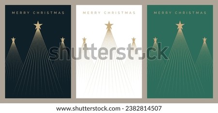 Christmas Card Design Set. Festive Greeting Card Templates with Simple Geometric Christmas Tree Illustration. Modern Luxury Christmas Cards with Merry Christmas Text. Vector Design Template.