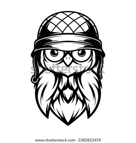 Owl Soldier Outline Design Vector