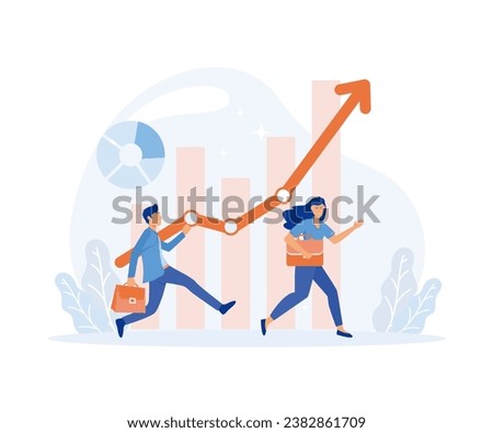business competition, business people competitive with business on target graph,  flat vector modern illustration