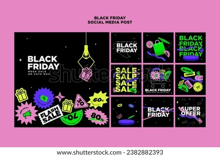 Trendy contemporary sticker style with playful Claw machine Black Friday promotion theme template in a set for banner, feed, background and ads