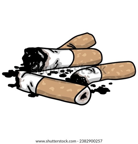 Cigarette Butts Buds Doodle Drawing Illustration Vector