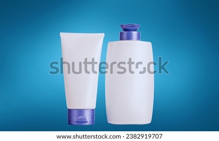Hygiene products packaging design poster template. Cosmetic tubes on  light color background abstract plastic containers, Copy space photography