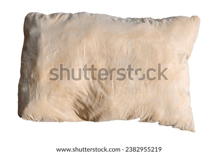 Old, dirty pillows with brown or yellow saliva stains are dangerous to health. isolated on white background with clipping path