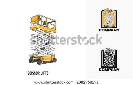 Scissor Lifts heavy equipment illustration, Scissor Lifts heavy equipment Logo Badge Template vector