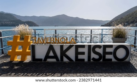 Tavernola Bergamasca. Italy. Written or sign of the name of the village at lake Iseo