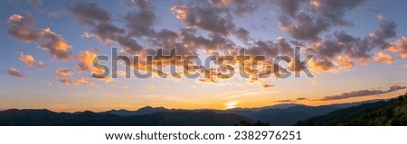 landscape and sky background concept with woman travel, nature of north Thailand, fog-laden valleys, wintery mountain passes of Chiang Mai province,  top view on the mountain sunrise and sunset