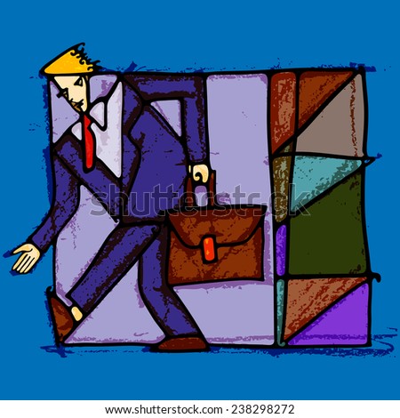 A man with a briefcase Abstract illustration of a man walking with hand luggage. Vector illustration.