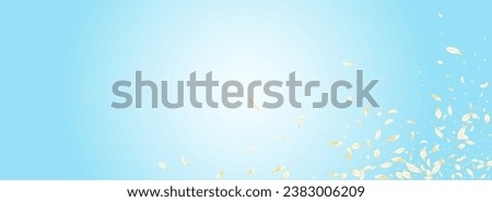 White Floral Fly Vector Panoramic Blue Background. Yellow Beauty Petal Poster. Delicate Cherry Spring Pattern. Light Lotus Japanese Wallpaper. Falling Peach Illustration.