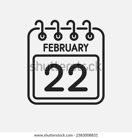 Minimal icon page calendar - 22 February. Vector illustration day of month. 22th day of month Sunday, Monday, Tuesday, Wednesday, Thursday, Friday, Saturday. Template for anniversary, reminder, plan Royalty-Free Stock Photo #2383008831