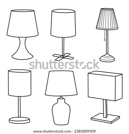 A set of table lamps on a white background. Home interior in modern style. Design element for home illumination and decor isolated on white background, vector illustration
