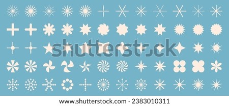 Abstract geometric shape set. Modern snowflakes. Retro groovy elements. Shapes for sticker, poster, social network. Trendy vector illustration