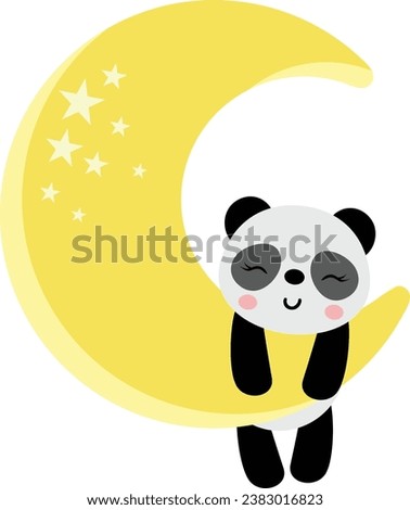 Cute panda hanging on yellow moon
