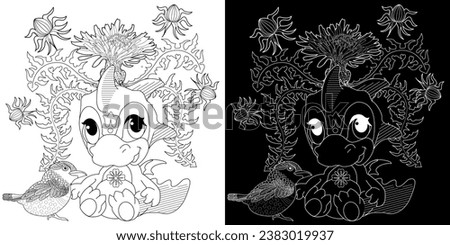 Coloring pictures. Cute dragon. Anti-stress hand drawing. The pictures are perfect for creating wallpaper, labels, crafts and other projects.