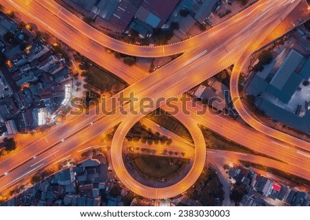 Aerial view of road interchange or highway intersection in Vinh Tuy bridge, Hanoi, Vietnam Royalty-Free Stock Photo #2383030003