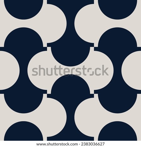 Vector illustration of abstract flat seamless contemporary modern mid-century monochrome geometric semi-circle pattern. For wallpaper design, pattern, background, web, print, card Royalty-Free Stock Photo #2383036627