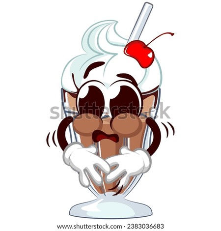 mascot character of a milkshake glass with a funny face holding something from inside, isolated cartoon vector illustration. emoticon, cute milkshake glass mascot