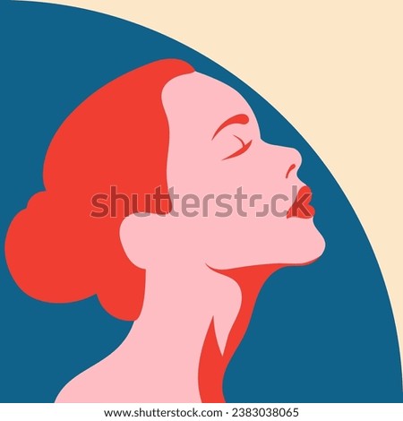 Profile of a beautiful girl. Vector illustration in flat, simple style. Design element for posters, prints for clothing, banners, covers, websites, social networks, logo
