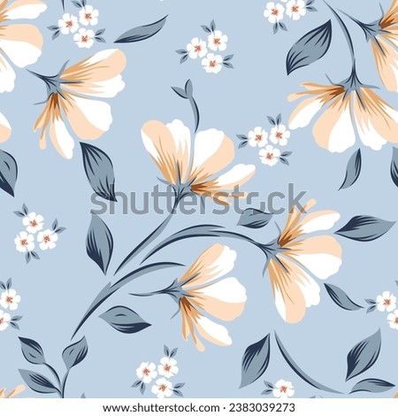 allover vector flowers pattern on blue background Royalty-Free Stock Photo #2383039273