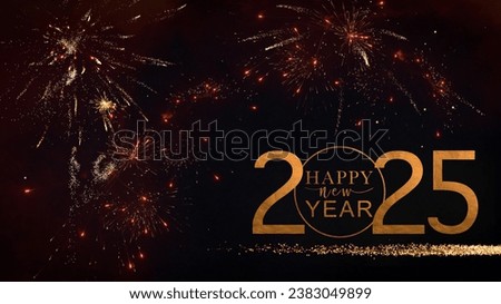 HAPPY NEW YEAR 2025 - Festive silvester New Year's Eve Sylvester Party background greeting card template banner panorama illustration - Year and text on dark black concrete chalkboard texture
