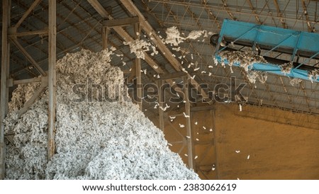 the cotton falling from the top of a big treadmill like machine