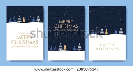 Merry Christmas and Happy New Year Christmas trees and snow on blue background, greeting cards, winter vector illustration.