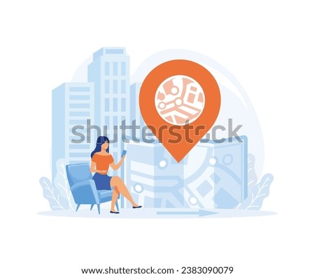 Geofencing as map area boundary for marketing action tiny person concept. flat vector modern illustration  Royalty-Free Stock Photo #2383090079
