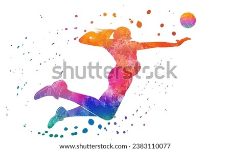 Women's volleyball. The girl serves the ball. Vector illustration. Sketch for creativity.