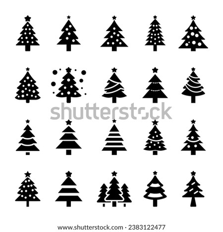 Set of Christmas trees for Merry Christmas and Happy New Year. Isolated design background. Vector set.	