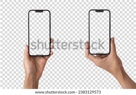 Hand holding smart phone Mockup and screen Transparent and Clipping Path isolated for Infographic Business web site design app	