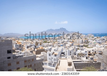 View to the main port of Mindelo on the island of Sao Vicente, Cape Verde Islands Royalty-Free Stock Photo #2383143359