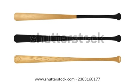 vector baseball bat set. wooden baseball bat with wood grain texture.
