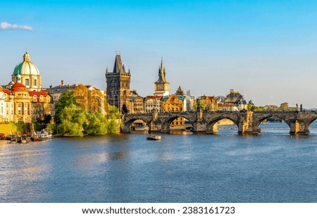 Prague cityscape and Charles bridge over Vltava river, Czech Republic Royalty-Free Stock Photo #2383161723
