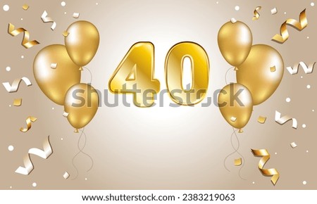 40th Anniversary Celebration. Anniversary. Golden balloons and streamers on a light background. 