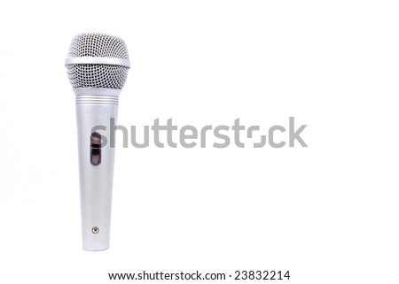 A background with a silver colored mic, isolated on a white background.