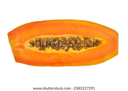 A piece of ripe papaya, isolated on white background. Top view