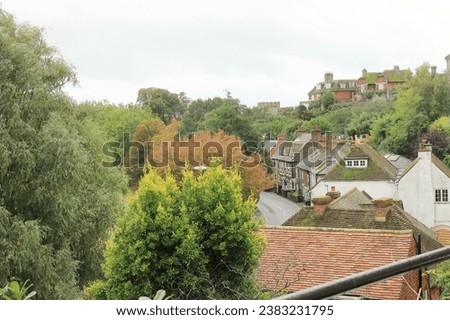 Rye, East Sussex, England. October 12th 2023. Rooftops amidst autumn treetops.