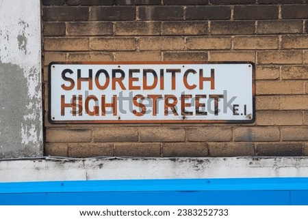 A street sign for Shoreditch High Street in London, UK.