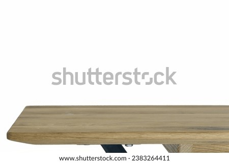 Wooden dinner table surface. Natural wood furniture close view, isolated over white background. Solid wood dinner table top for video or photo production