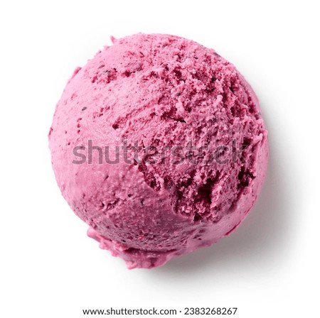 pink ice cream ball isolated on white background, top view