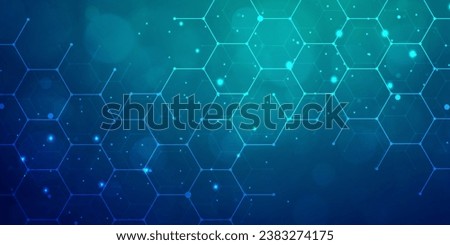 Digital technology internet network speed connection blue green background, cyber nano information, abstract communication, innovation future tech data, Ai big data hexagonal, illustration vector 3d Royalty-Free Stock Photo #2383274175