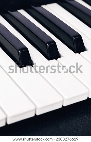 White and black piano keys close up, macrophotography