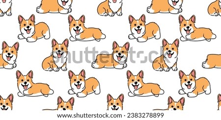 Cute corgi dog cartoon seamless pattern, vector illustration, I create it by myself, It's not AI-generated content. Royalty-Free Stock Photo #2383278899