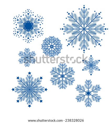Vector illustration of set with snowflakes. Christmas background